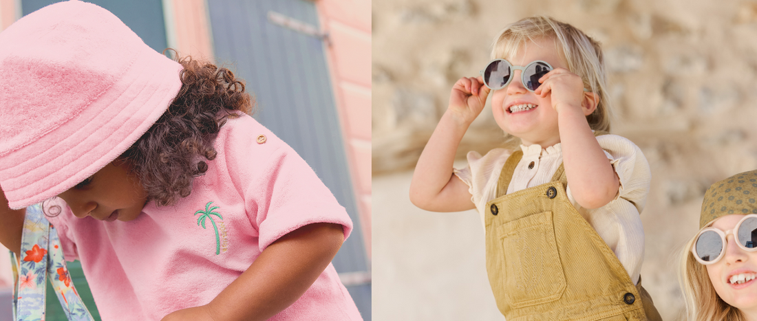 Des enfants portent un chapeau et des lunettes de soleil