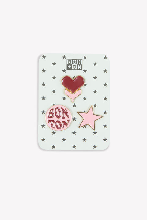 Set 3 Pins - Rose cœurs - Image principale