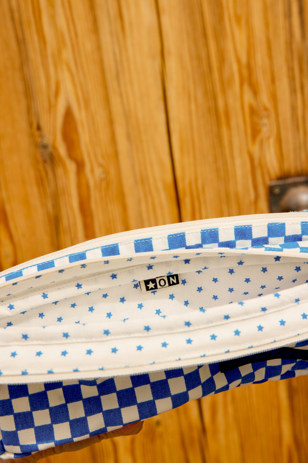 Etui - Blauw ruitpatroon