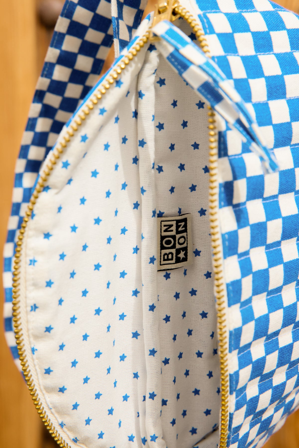 Heuptas - donkerblauw dambordpatroon