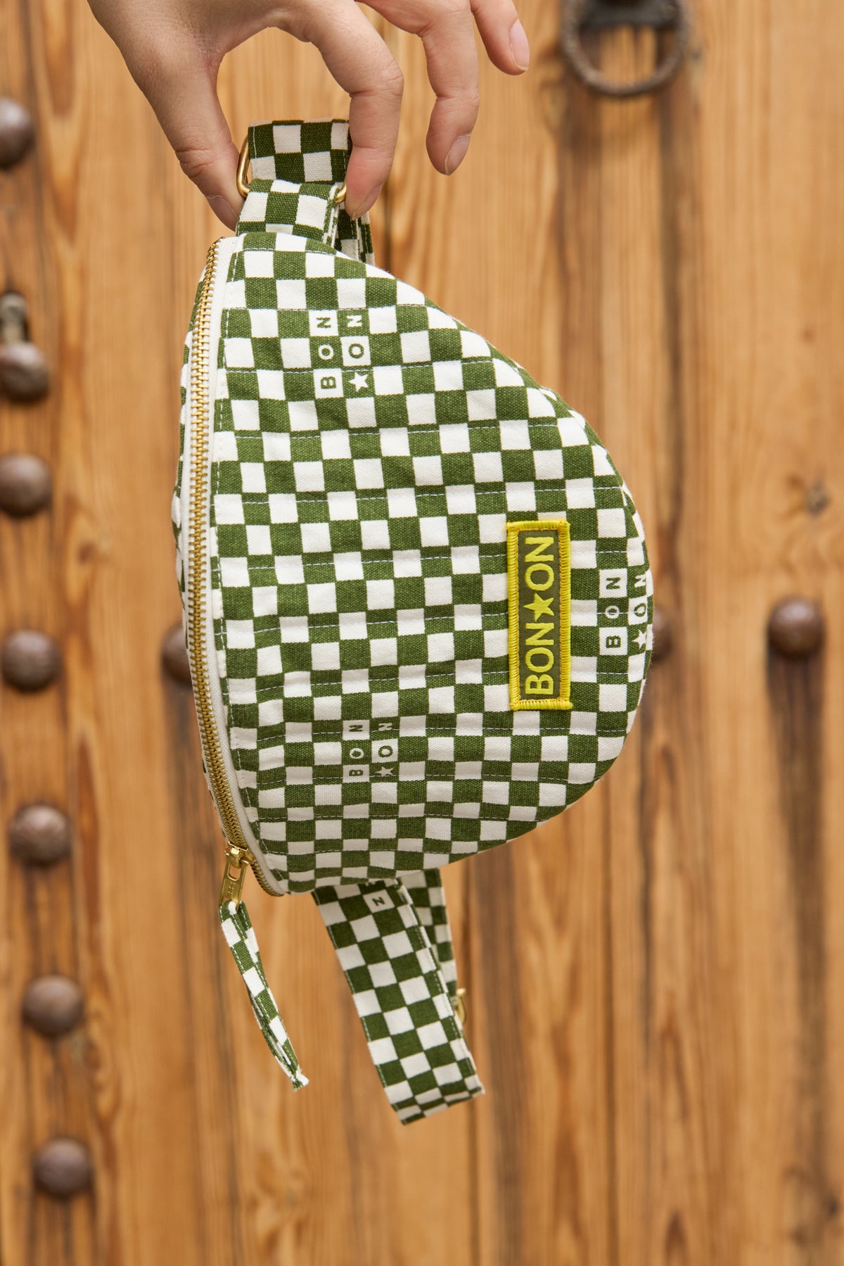 Bauchtasche - Grüne Karos in Khaki