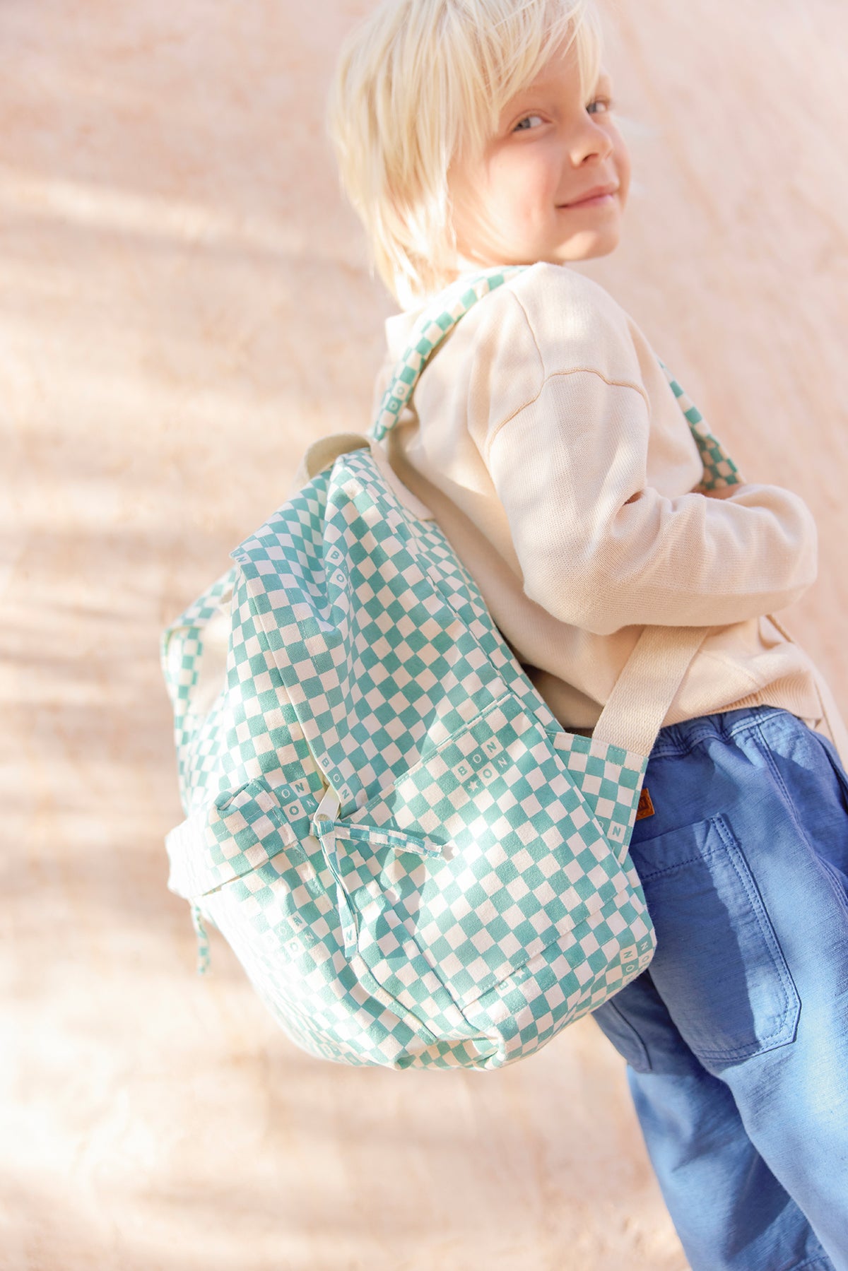 Rucksack - Mittelgroßes Karomuster in Vintage-Blau