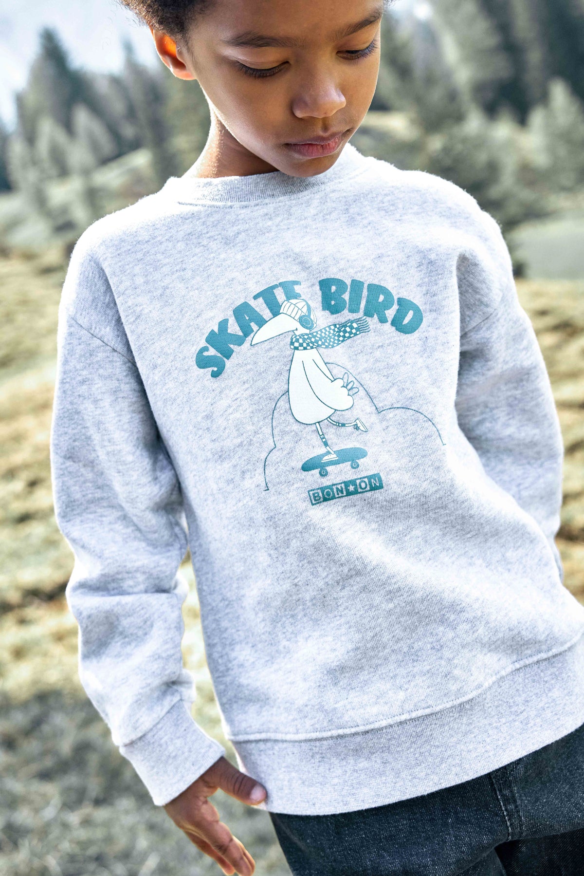 Sweatshirt - Smile Skatebird gråmeleret