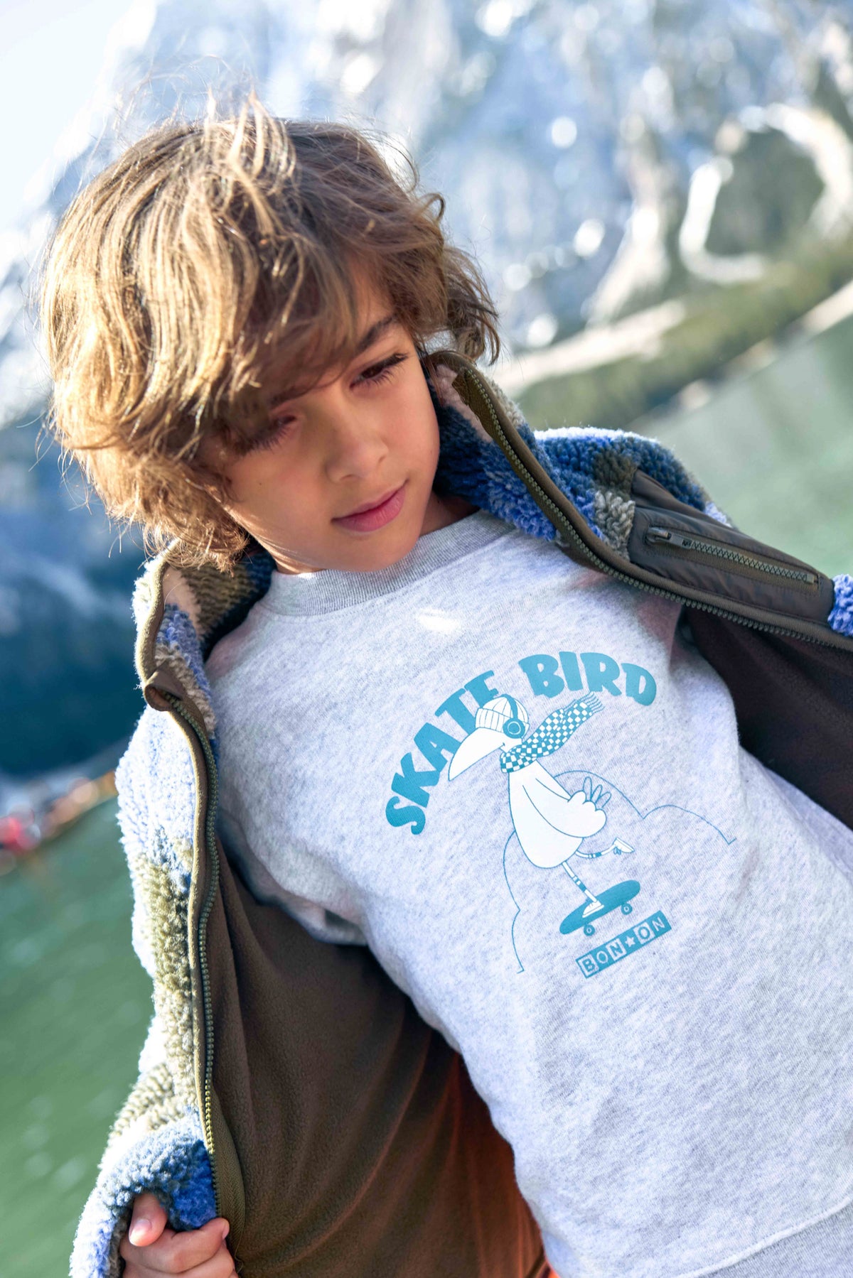 Sweatshirt - Smile Skatebird gråmeleret