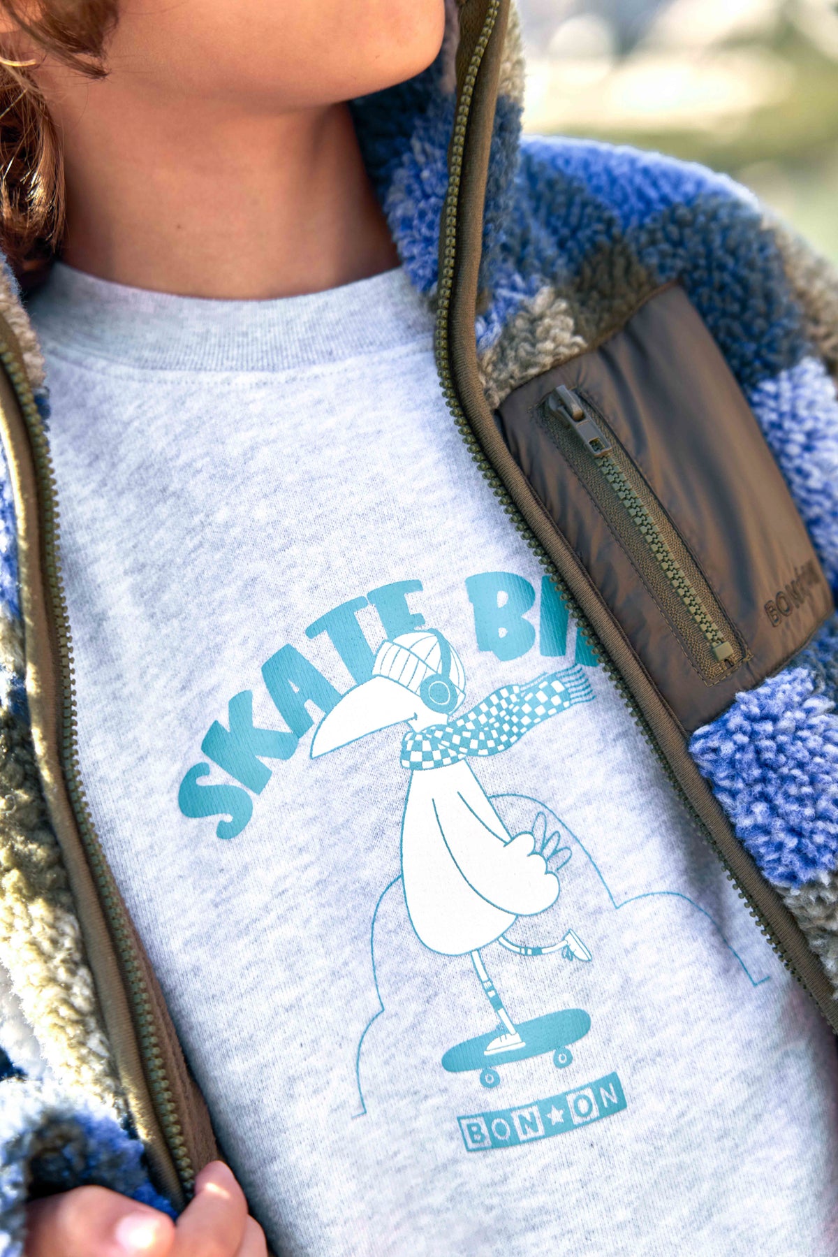 Sweatshirt - Smile Skatebird gråmeleret