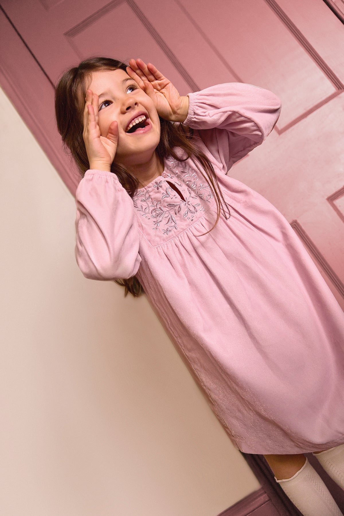 Kleid - Daisy aus Samt in Baconrosa